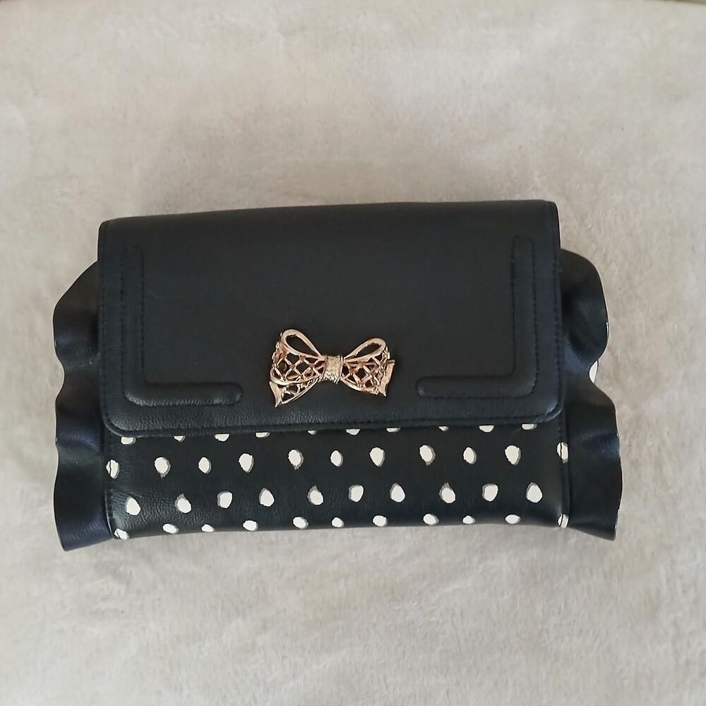 Y2K Style Betsey Johnson Flouncin Around Wallet Clutch Polka Dot Ruffles Bow